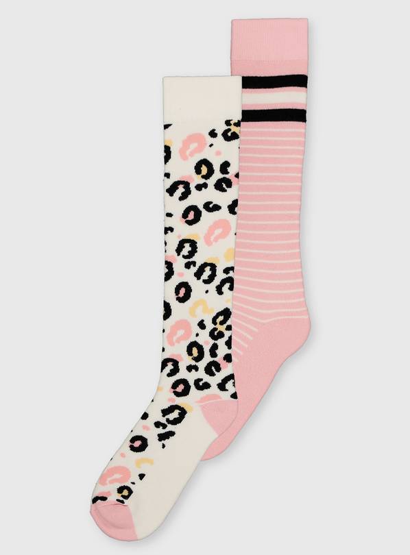 Pink & Animal Print Welly Socks 2 Pack 4-8
